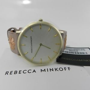 Rebecca Minkoff Women's Major Floral Embroidered Blush Leather Strap Watch 40mm